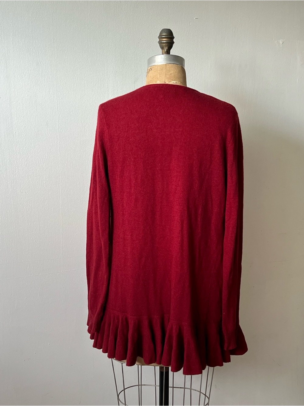 Ralph Lauren Sport Ruffled Open-Front Cardigan - Burgundy - Picture 3 of 4